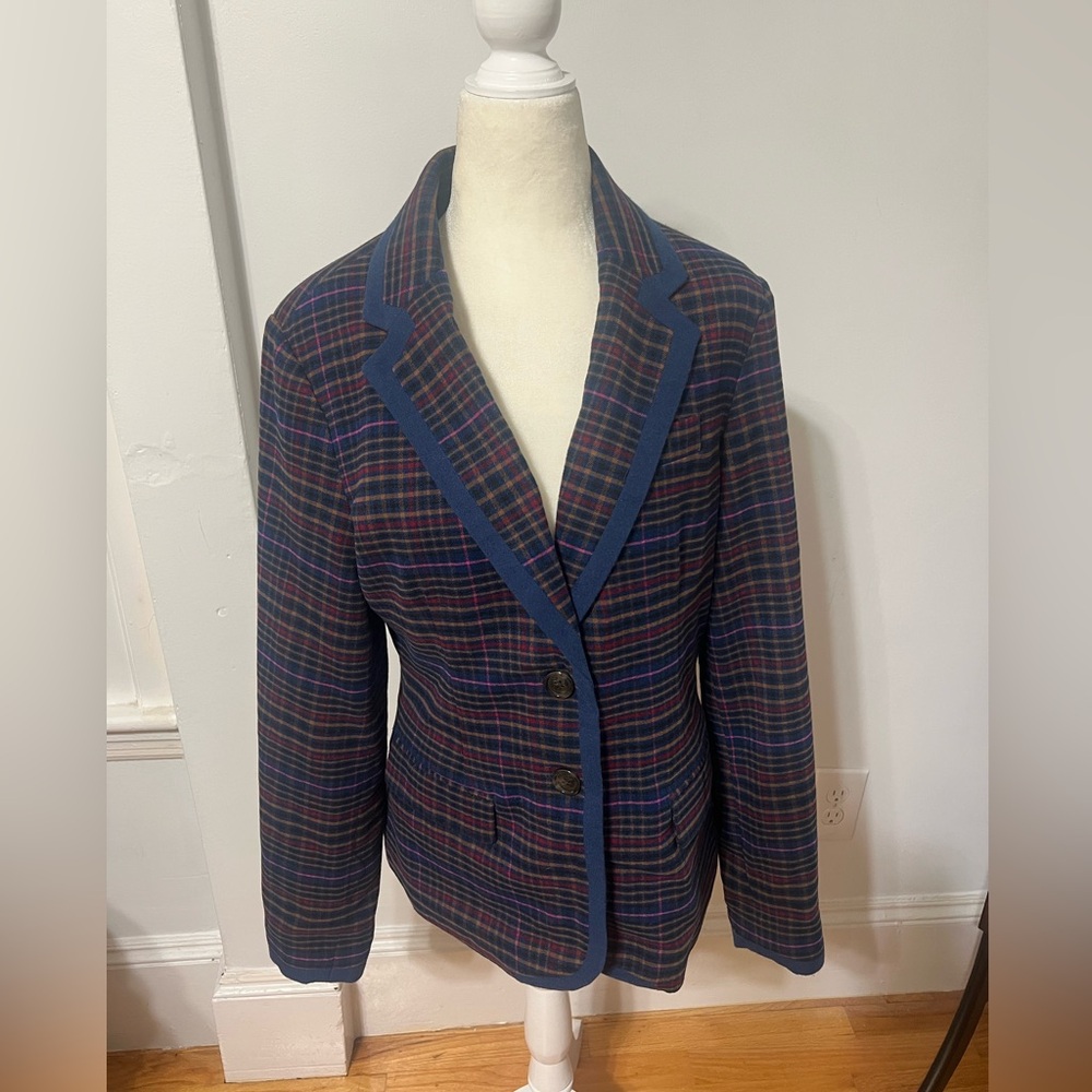 Plaid Blazer with Blue Trim